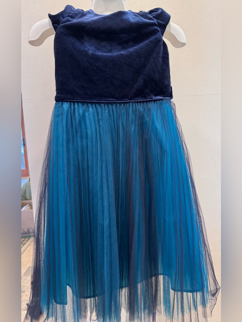 Girls Size 8 Navy Blue Teal Velvet Tulle Formal Party Dress Holiday